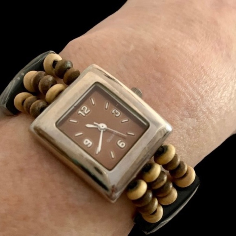 Japan Quartz Stainless Steel Beaded Bracelet Watch Women’s Jewelry Stretch Band